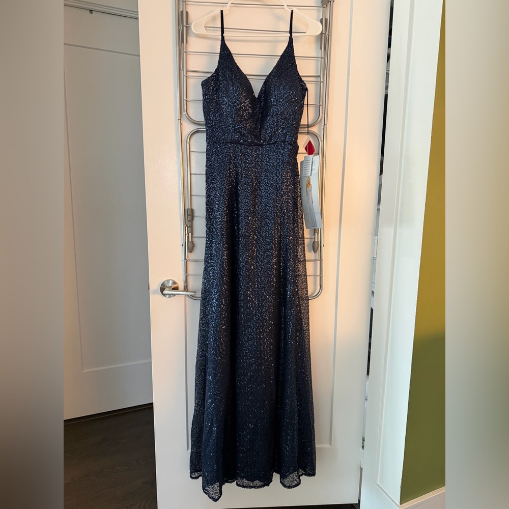 Morilee Navy Sequin Bridesmaid Dress